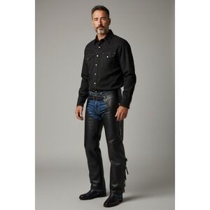 Universal Rider Leather Biker Riding Motorcycle Chaps Black Mens Size Large Moto